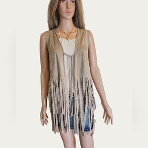 Bohemian/Western Tan Fringe Faux Suede Vest, EUC, Large